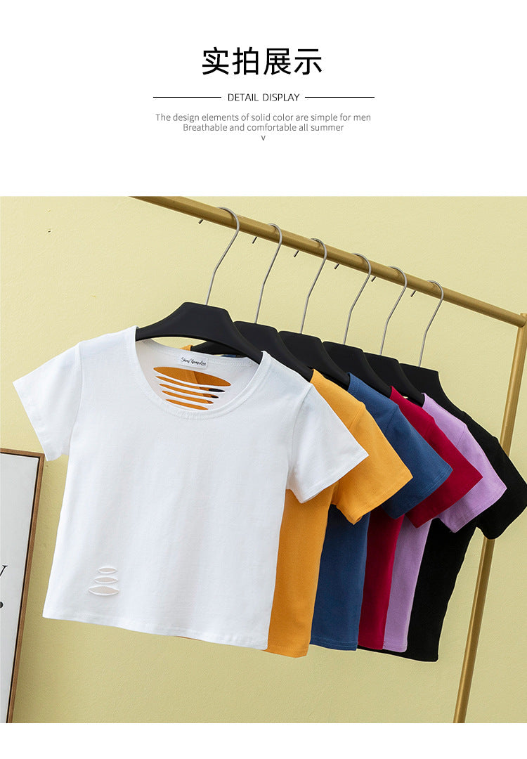 Summer ripped tight backless high waist T-shirt - MERGE.DAY.1.FREESTYLE