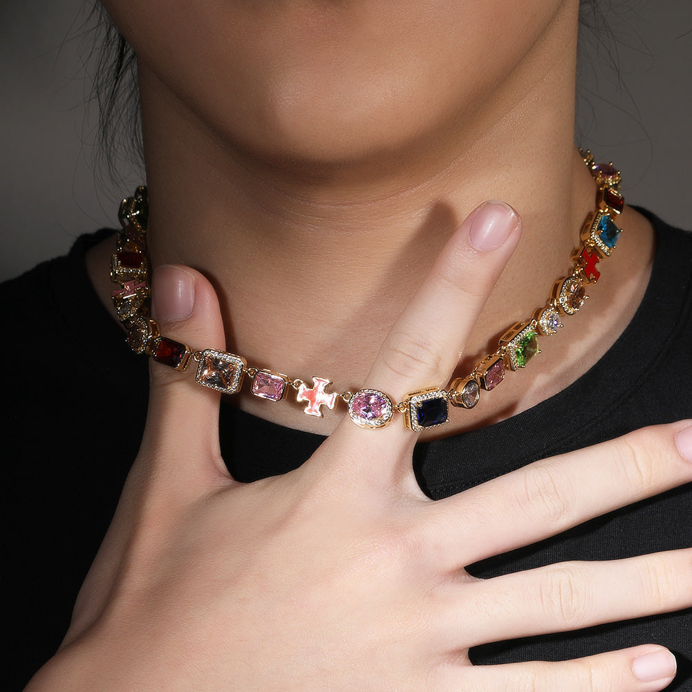 Exquisite diamond-encrusted colored gemstone bracelet and necklace - MERGE.DAY.1.FREESTYLE