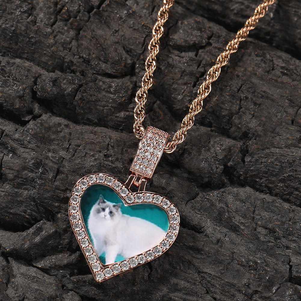Customized photo heart shape pendant couple necklace - MERGE.DAY.1.FREESTYLE