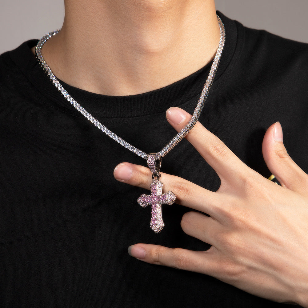 Hip-hop copper-inlaid purple zircon cross necklace - MERGE.DAY.1.FREESTYLE