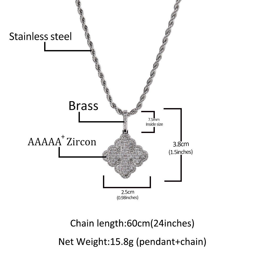 Full-diamond zircon four-leaf clover necklace - MERGE.DAY.1.FREESTYLE
