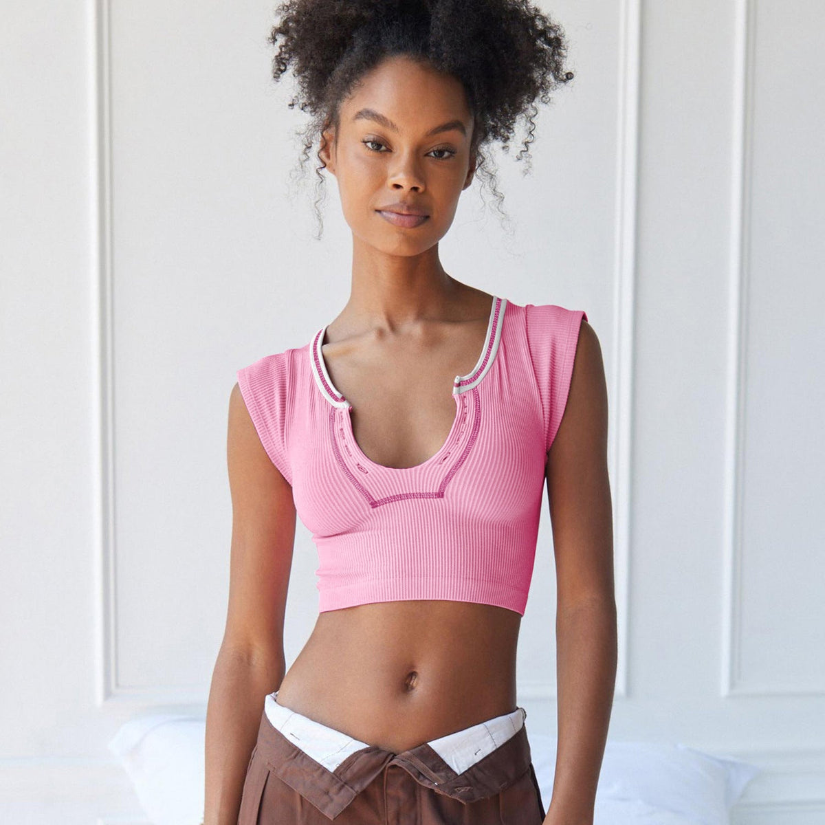 Slim Fit Ultra Short Sexy Spicy Girls Top Knitted Thread T-shirt