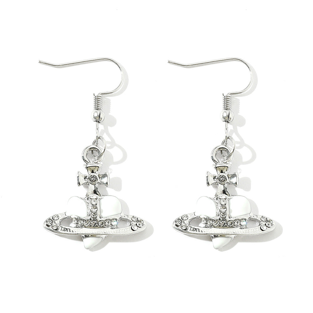 Saturn necklace, teardrop colored diamond earrings, Saturn earrings - MERGE.DAY.1.FREESTYLE