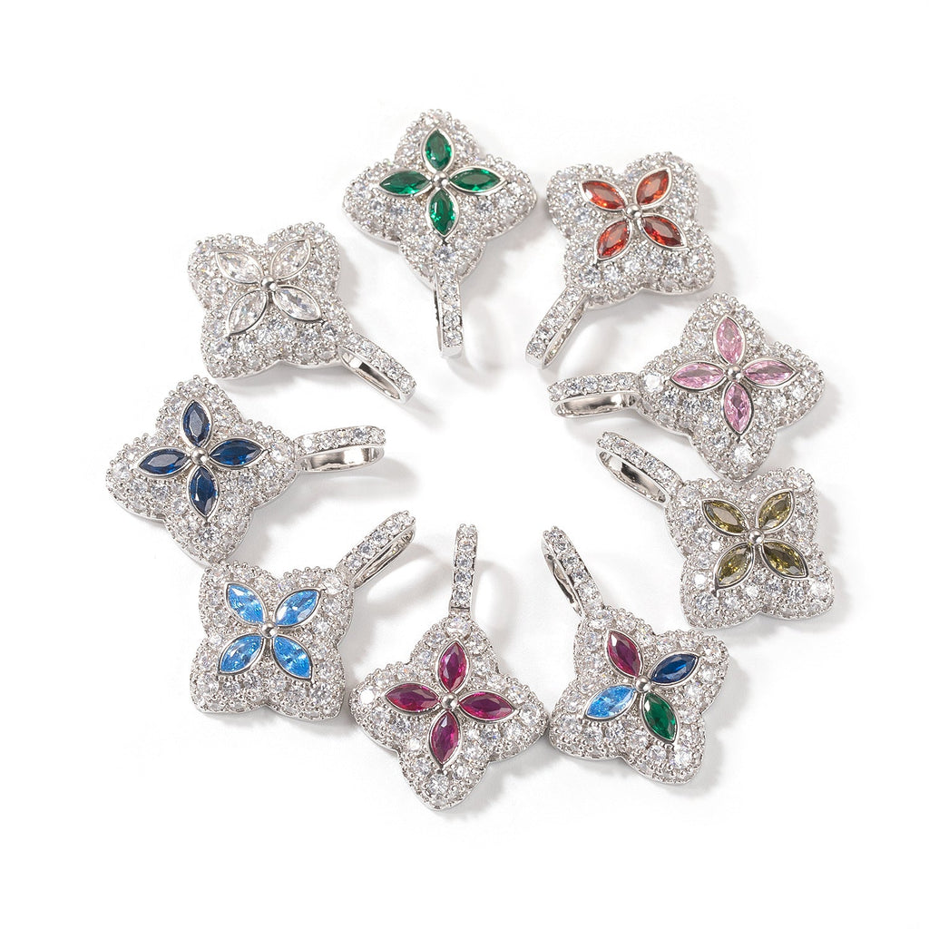 Cubic Zirconia Colorful Four-Leaf Clover Pendant - MERGE.DAY.1.FREESTYLE