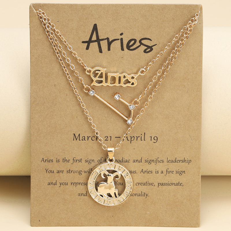 Zodiac Necklace Vintage English Star Image Pendant Three Piece Jewelry Set - MERGE.DAY.1.FREESTYLE