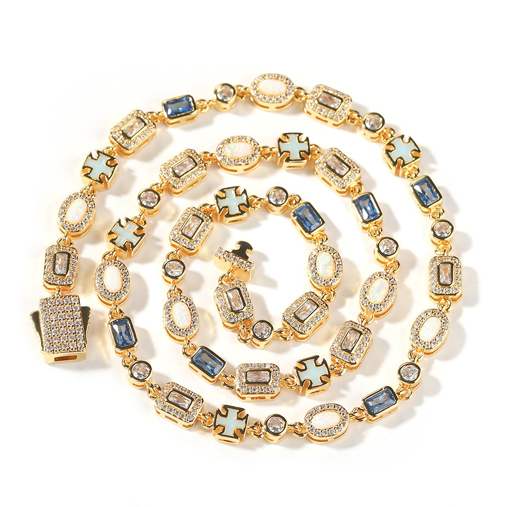 6mm blue colored gemstone bracelet with diamonds - MERGE.DAY.1.FREESTYLE