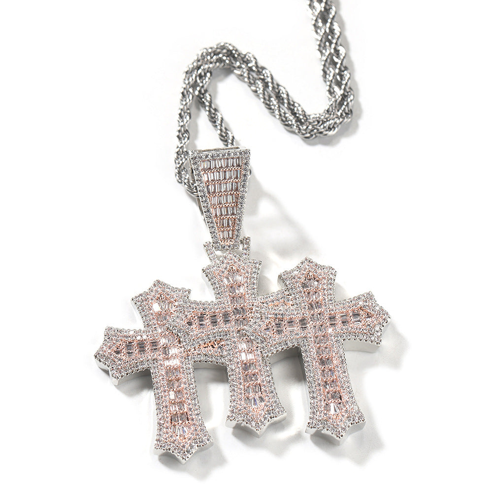 Hip-hop square zircon cross diamond-studded pendant - MERGE.DAY.1.FREESTYLE