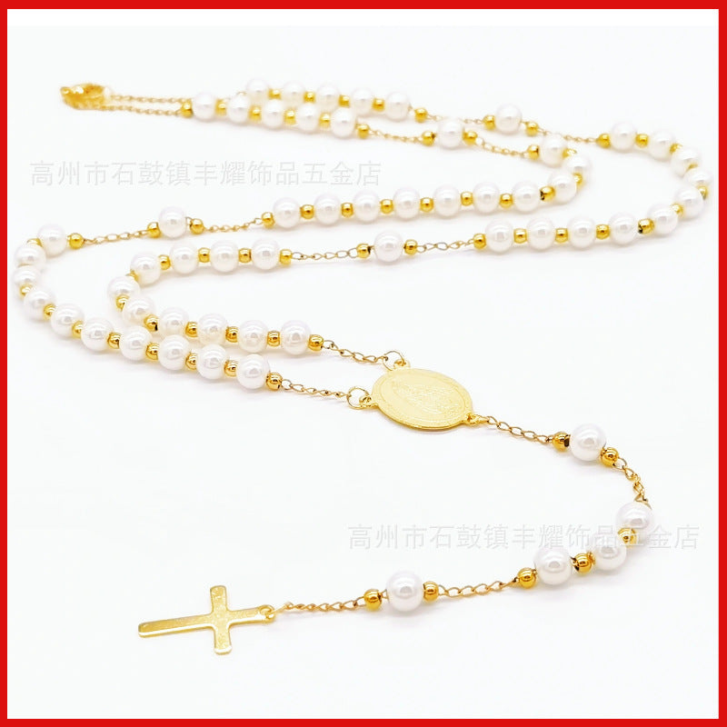 rosary necklace 6mm cross necklace - MERGE.DAY.1.FREESTYLE