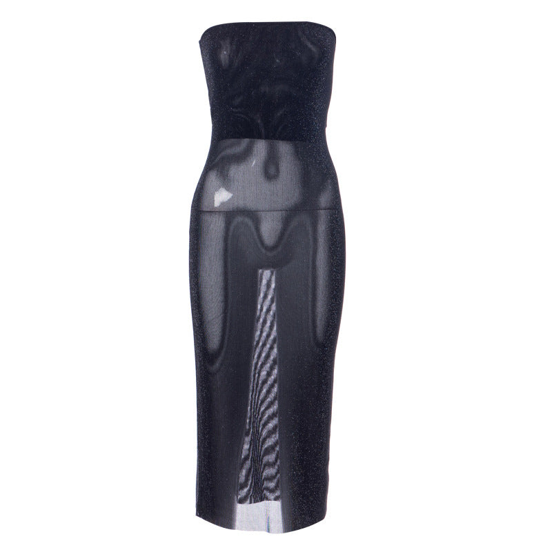 Spring low-cut solid mesh bandeau dress - MERGE.DAY.1.FREESTYLE