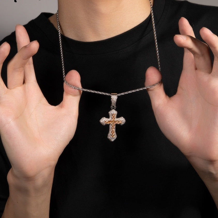 Hip Hop Cross Shape Copper Set Purple Zircon Pendant Jewelry Necklace - MERGE.DAY.1.FREESTYLE