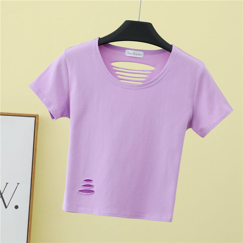 Summer ripped tight backless high waist T-shirt - MERGE.DAY.1.FREESTYLE