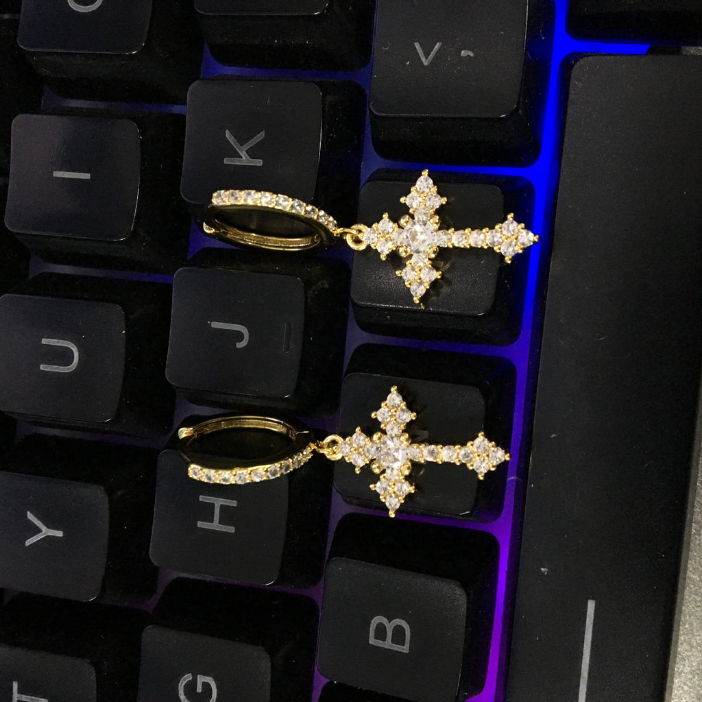 Hip-hop cubic zirconia cross earrings - MERGE.DAY.1.FREESTYLE