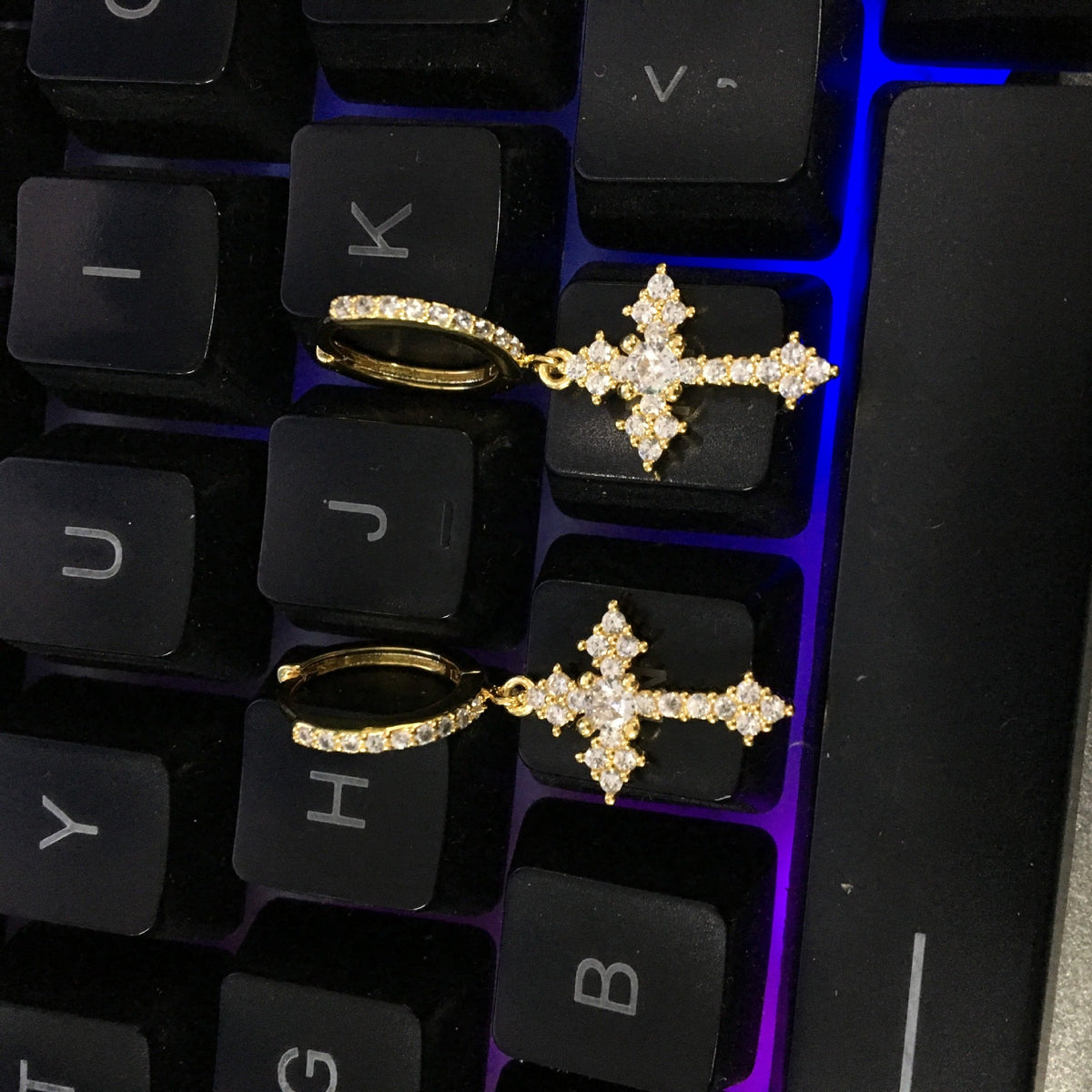 Hip-hop cubic zirconia cross earrings - MERGE.DAY.1.FREESTYLE