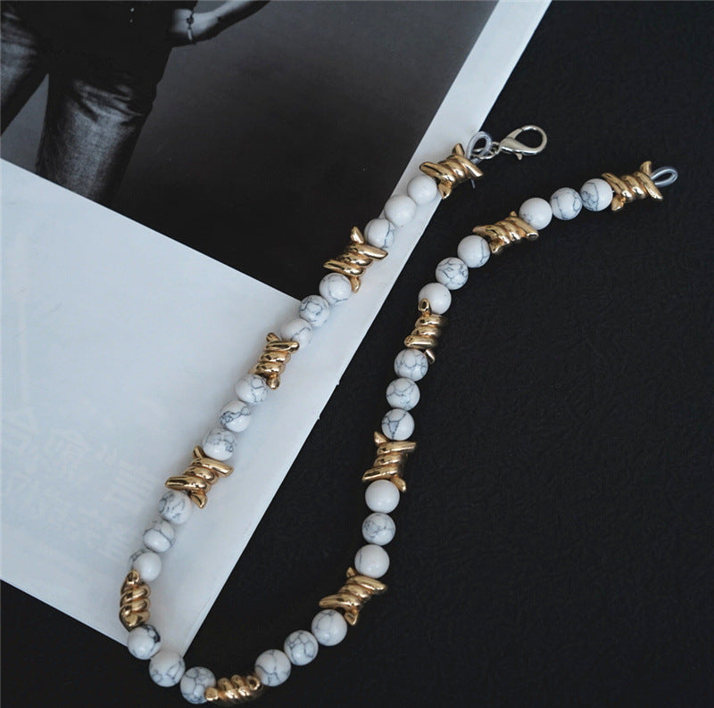 Thorn Light Luxury White Turquoise Pearl Metal Necklace - MERGE.DAY.1.FREESTYLE