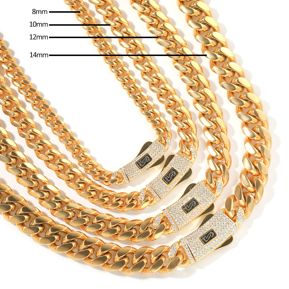 Hip-hop diamond-encrusted clasp smooth Cuban chain - MERGE.DAY.1.FREESTYLE