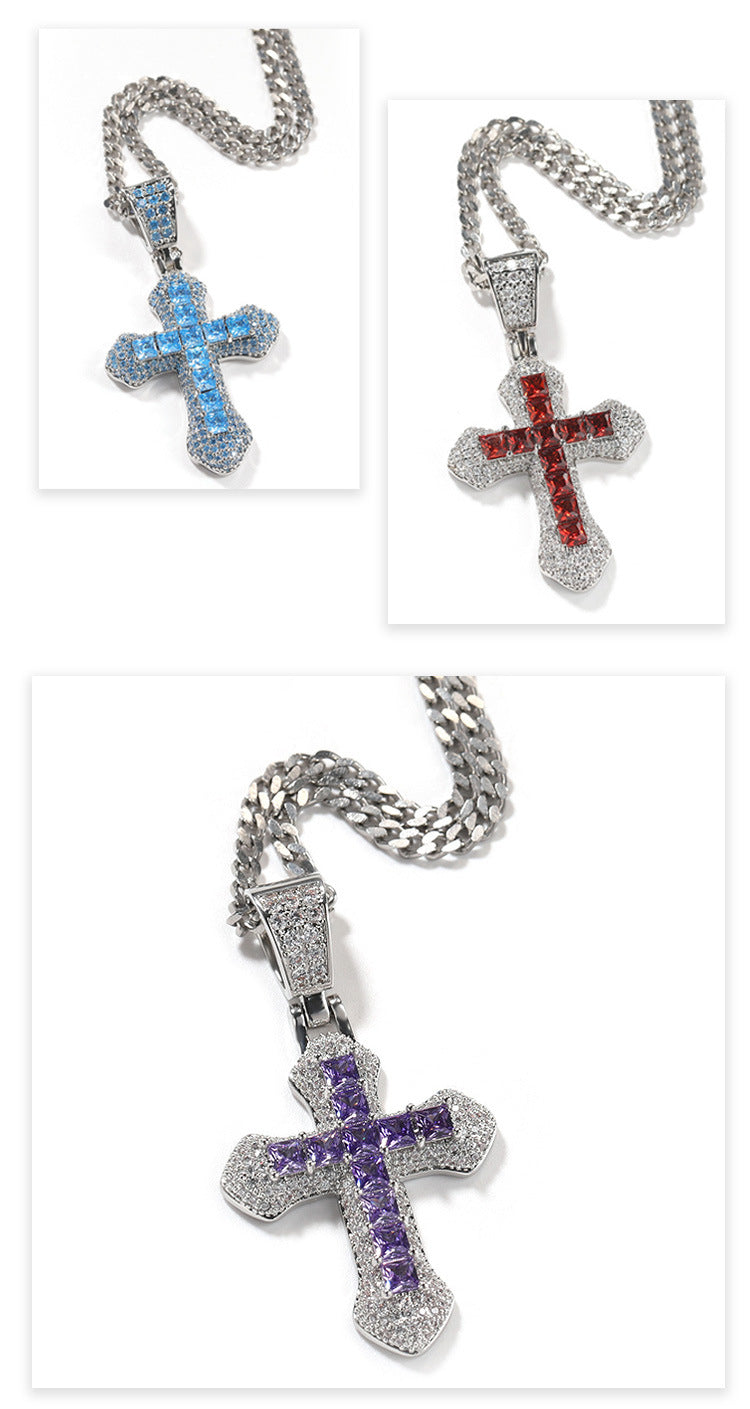 Blue Zircon Cross Hip-hop Necklace - MERGE.DAY.1.FREESTYLE