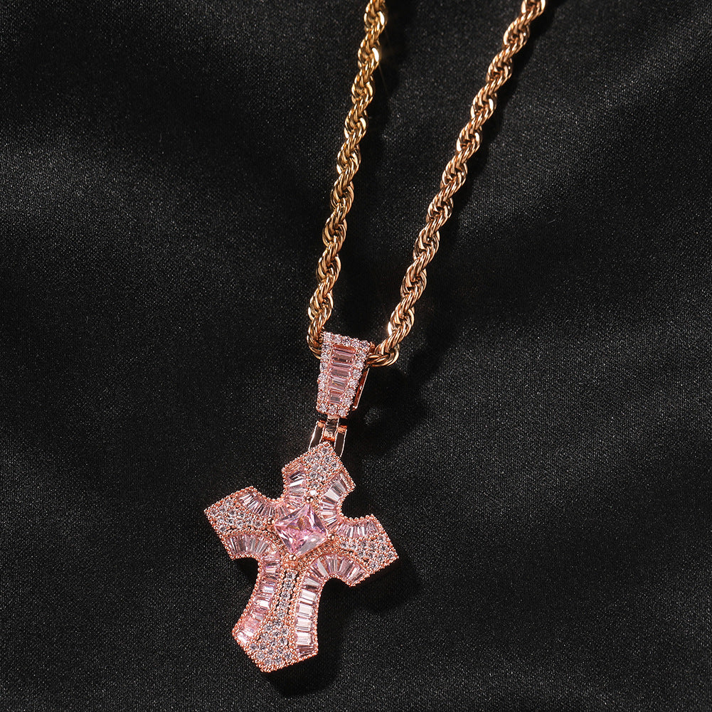 Rose Gold Cross Pendant with Micro-Zirconia - MERGE.DAY.1.FREESTYLE