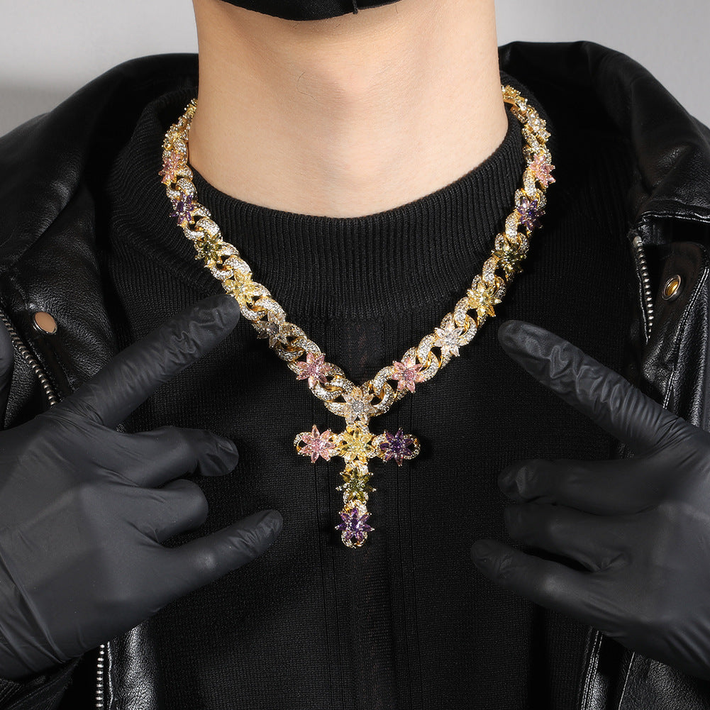 Colorful zircon ice flower cross necklace - MERGE.DAY.1.FREESTYLE