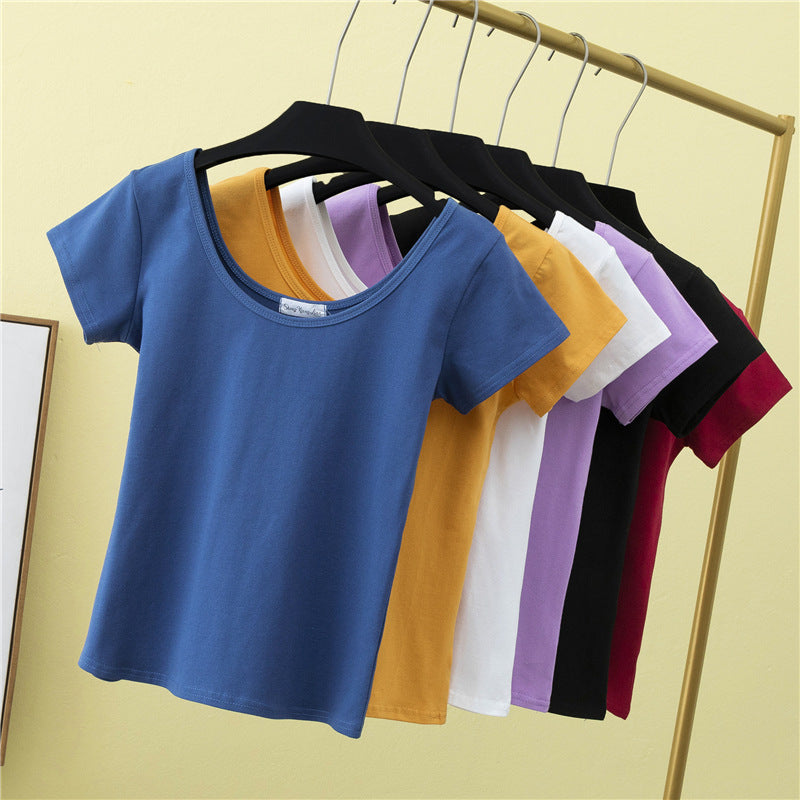 Summer slim fit large U-neck short-sleeved T-shirt - MERGE.DAY.1.FREESTYLE