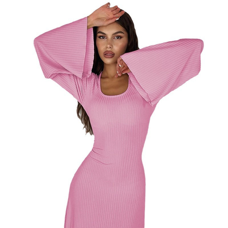 Autumn Fashion Loose U-neck Back Tie Long Sleeve Dress - MERGE.DAY.1.FREESTYLE