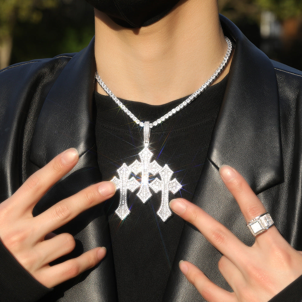 Retro Cross Pendant Fashionable Copper Inlaid Zirconia Necklace - MERGE.DAY.1.FREESTYLE