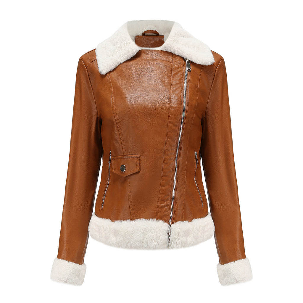 Autumn and winter fleece leather women's warm long-sleeved lapel coat jacket - MERGE.DAY.1.FREESTYLE