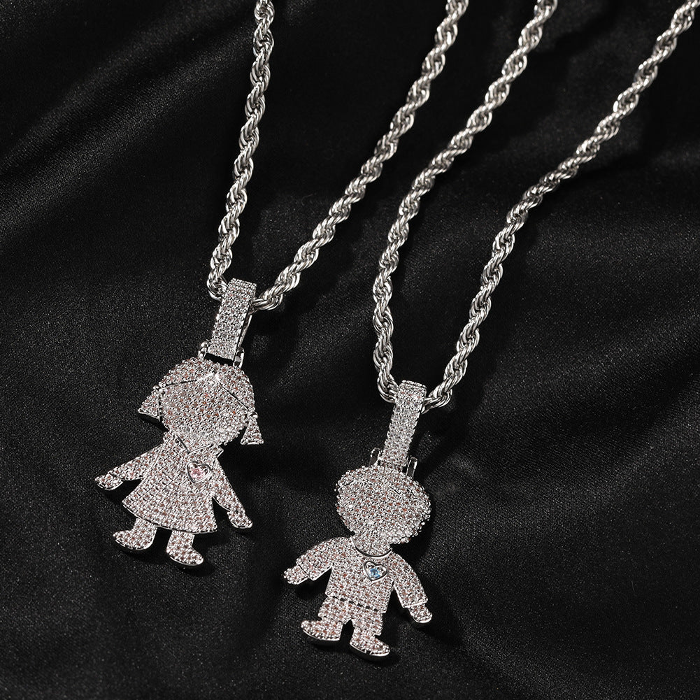 Cartoon Diamond Couple Pendant Necklace - MERGE.DAY.1.FREESTYLE