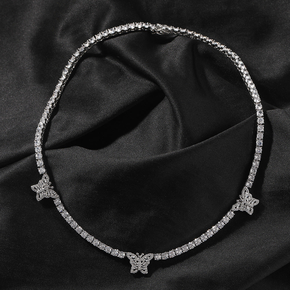 diamond tennis necklace butterfly chain - MERGE.DAY.1.FREESTYLE