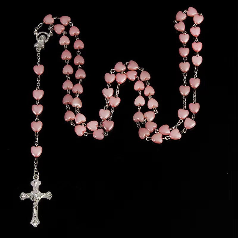 Heart-shaped pink rosary necklace - MERGE.DAY.1.FREESTYLE