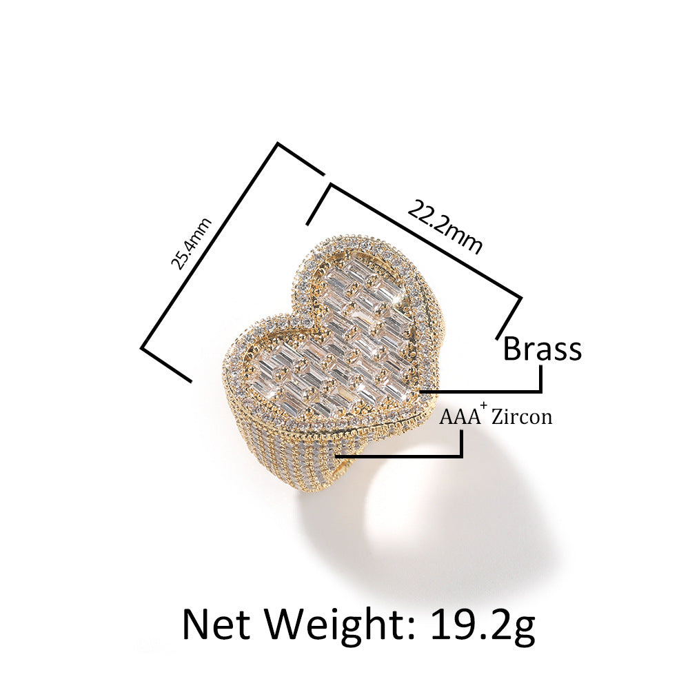 Hip-hop T-square heart-shaped zircon ring - MERGE.DAY.1.FREESTYLE