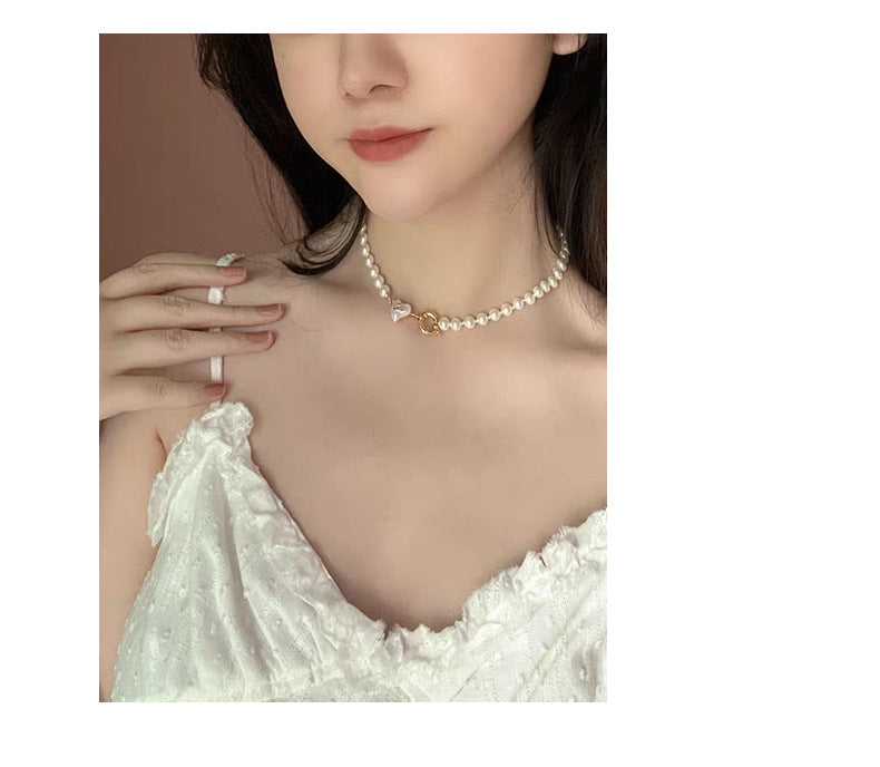Women's retro heart pearl necklace clavicle chain - MERGE.DAY.1.FREESTYLE