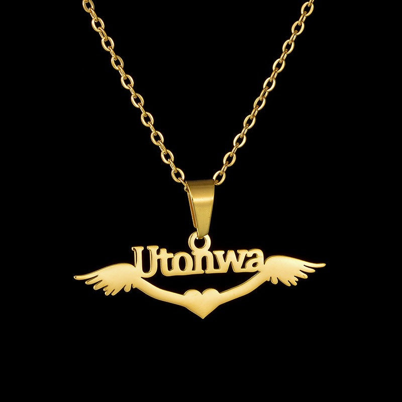 Personalized name necklace wings love pendant clavicle chain - MERGE.DAY.1.FREESTYLE