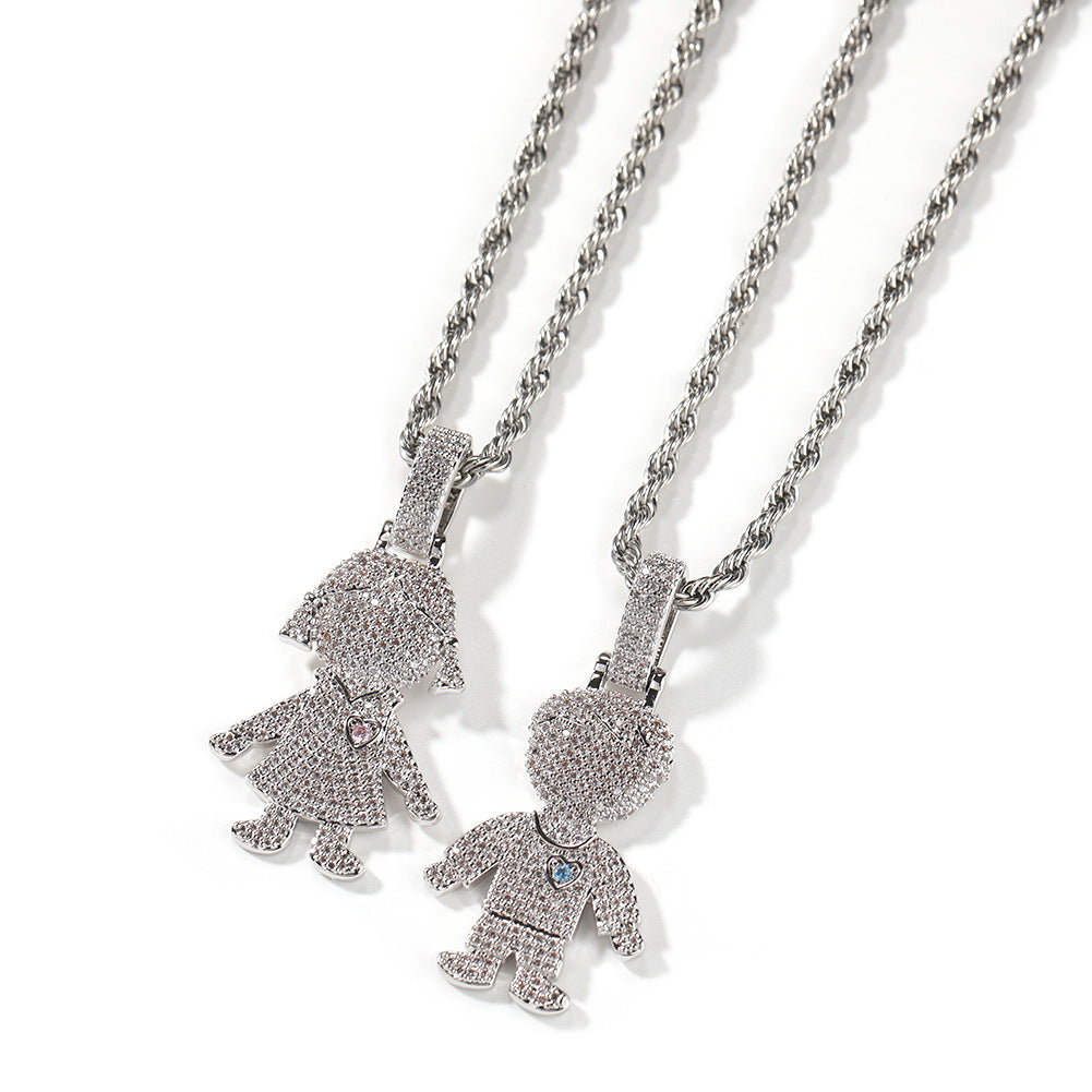 Cartoon Diamond Couple Pendant Necklace - MERGE.DAY.1.FREESTYLE