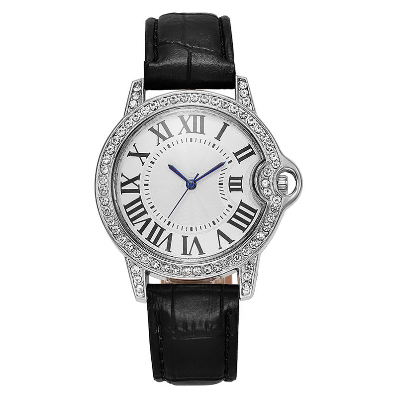 Fashion Diamond-Encrusted Women's Quartz Watch with Leather Strap - MERGE.DAY.1.FREESTYLE