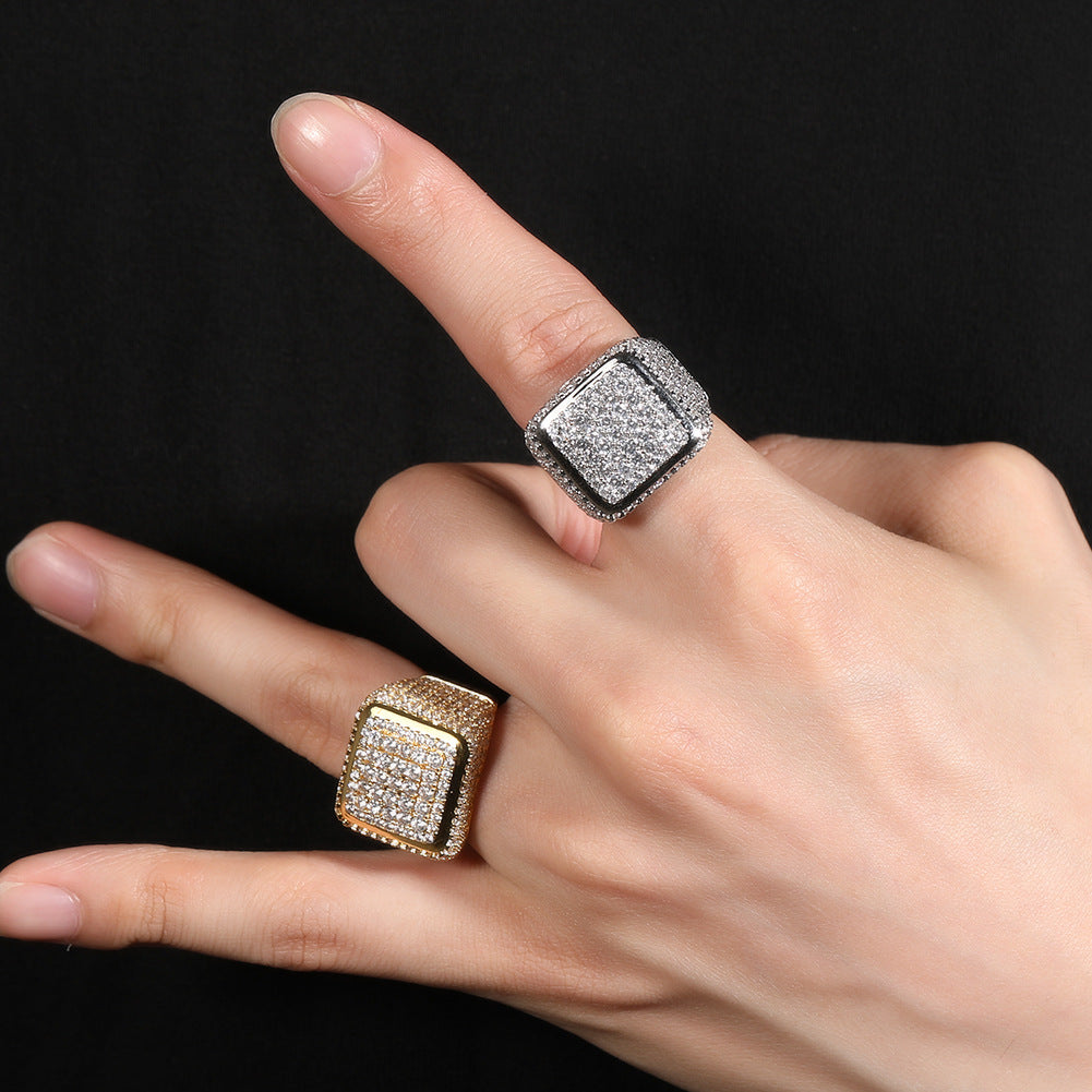 Hip-hop large square ring with zircon - MERGE.DAY.1.FREESTYLE