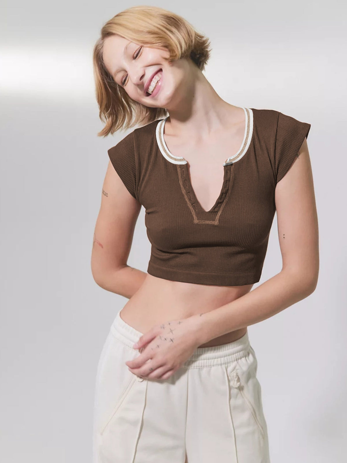 Slim Fit Ultra Short Sexy Spicy Girls Top Knitted Thread T-shirt - MERGE.DAY.1.FREESTYLE