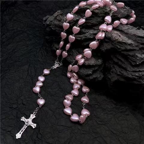 Heart-shaped pink rosary necklace - MERGE.DAY.1.FREESTYLE