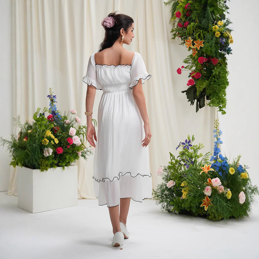 French square neck waist dress - MERGE.DAY.1.FREESTYLE