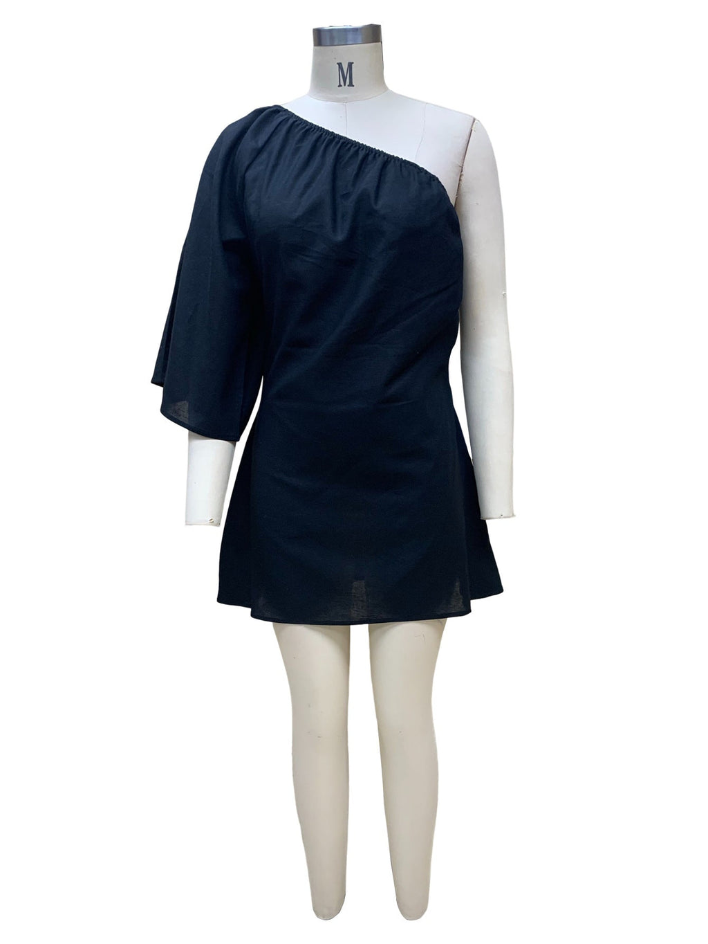 2023 Loose Slim Slanted Shoulder Short Dress - MERGE.DAY.1.FREESTYLE