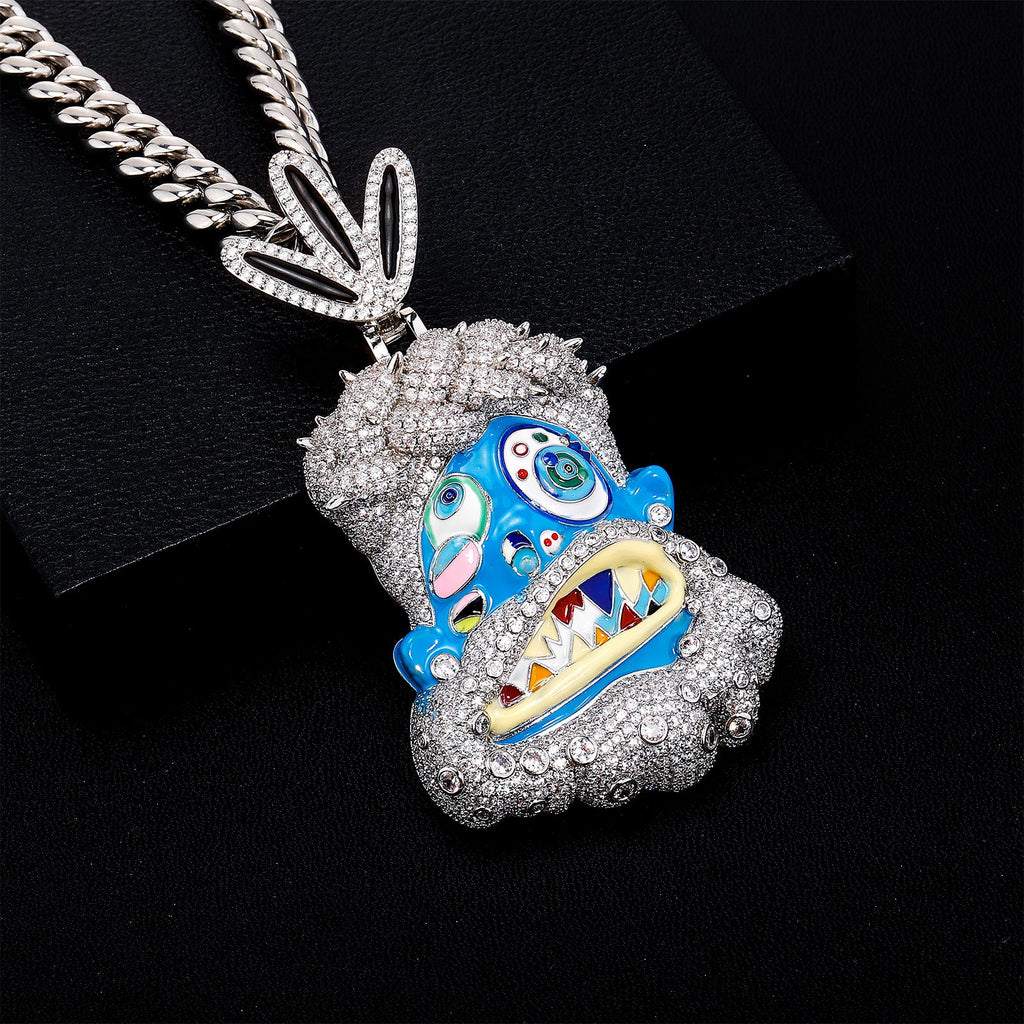 Diamond-studded colorful dripping oil cartoon head hip-hop pendant necklace wholesale - MERGE.DAY.1.FREESTYLE