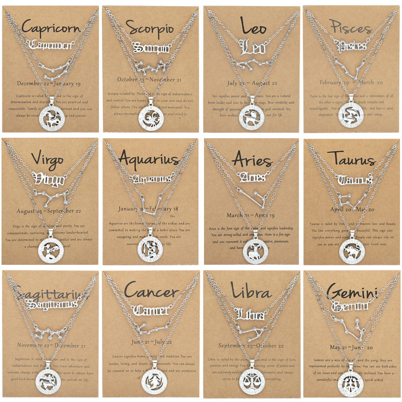 Zodiac Necklace Vintage English Star Image Pendant Three Piece Jewelry Set - MERGE.DAY.1.FREESTYLE