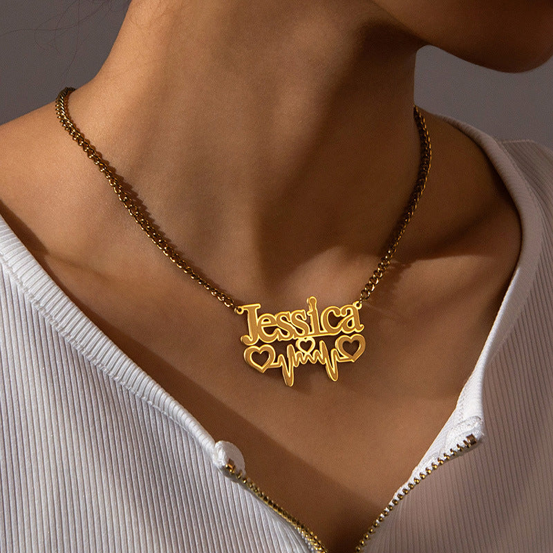 EKG love embellishment customized name necklace - MERGE.DAY.1.FREESTYLE