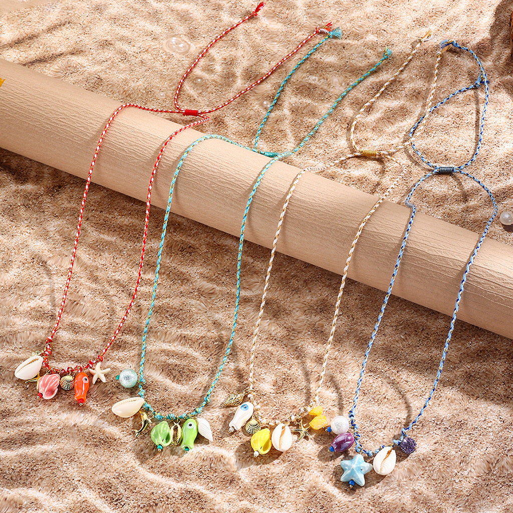starfish shell necklace colorful rope braided ceramic necklace - MERGE.DAY.1.FREESTYLE