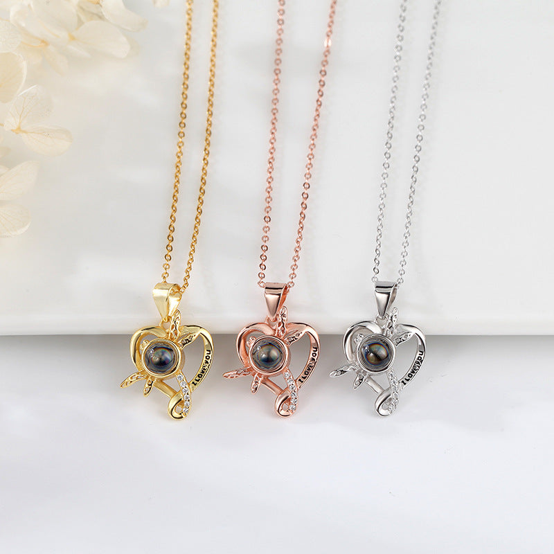 Dragonfly Love Heart Projection Necklace - MERGE.DAY.1.FREESTYLE