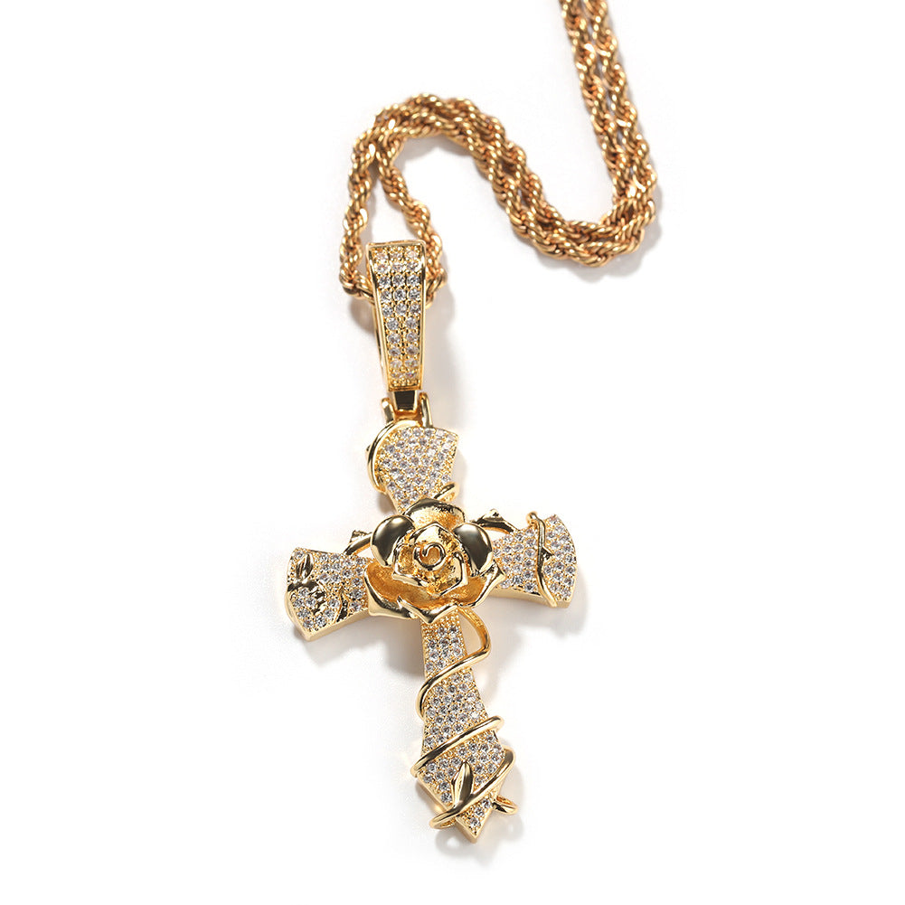 Hip-hop rose cross necklace with 5A zircon inlay - MERGE.DAY.1.FREESTYLE