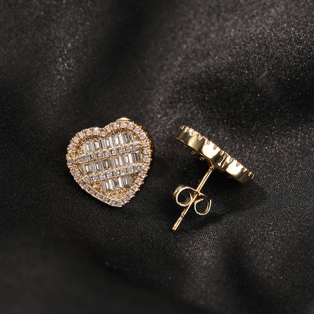 Hip-hop inlaid zircon heart-shaped earrings - MERGE.DAY.1.FREESTYLE