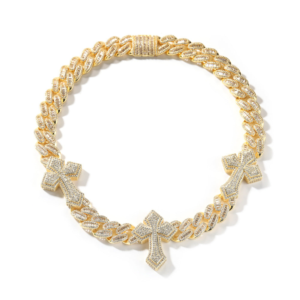 cuban link chain cross tennis necklace - MERGE.DAY.1.FREESTYLE