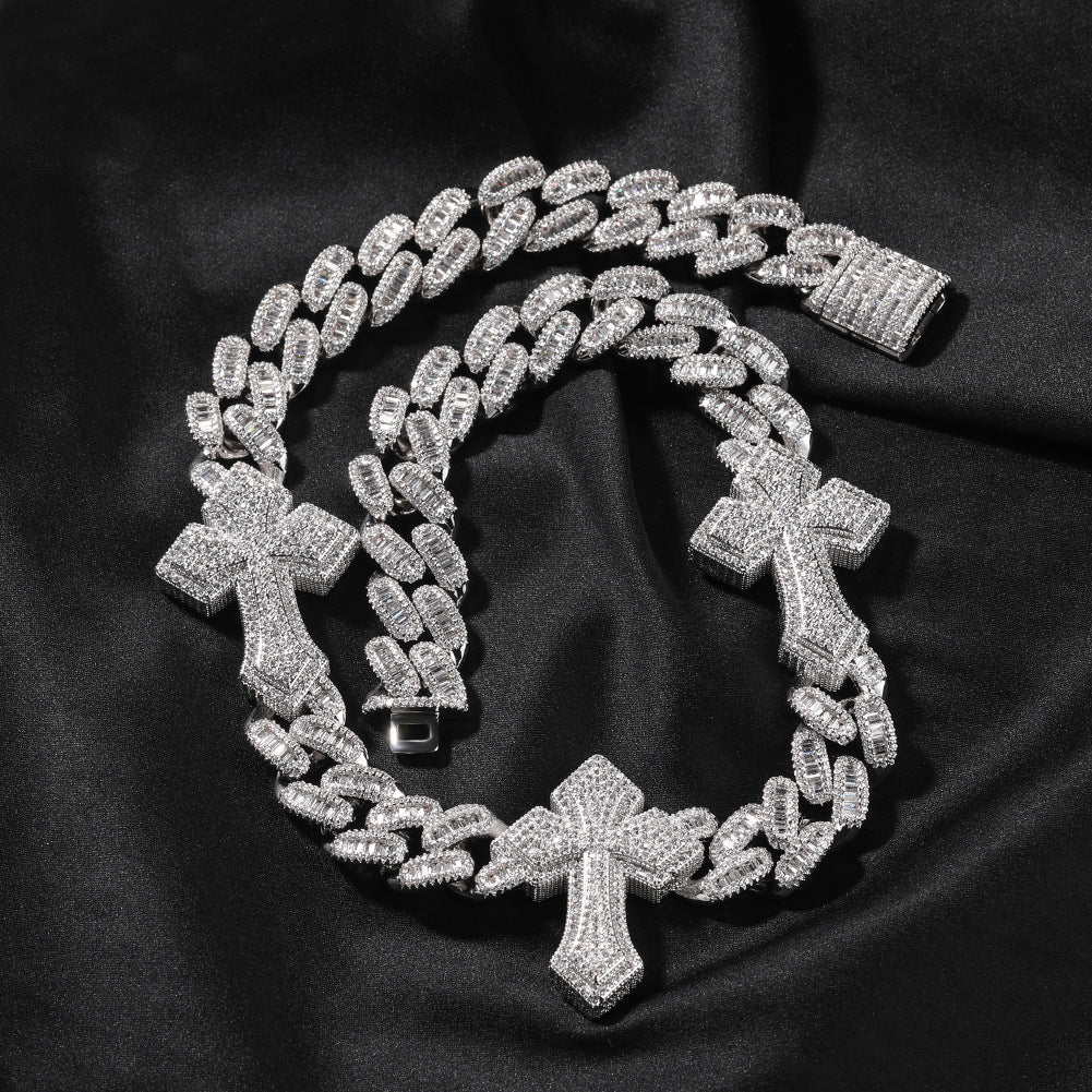 cuban link chain cross tennis necklace - MERGE.DAY.1.FREESTYLE
