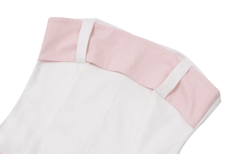 one-neck sweet strapless backless zipper contrasting color pleated dress - MERGE.DAY.1.FREESTYLE