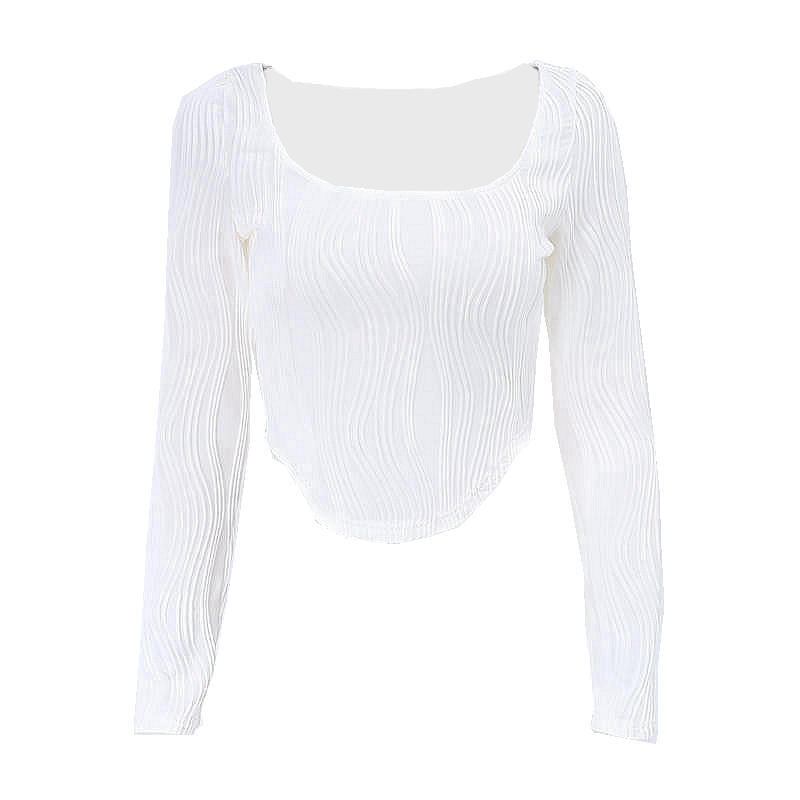 Autumn & Winter long-sleeved U-neck water ripple slim fit top T-shirt - MERGE.DAY.1.FREESTYLE